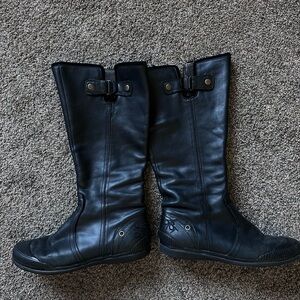 OTBT Tall Side Zipper Soft Black Leather Boots